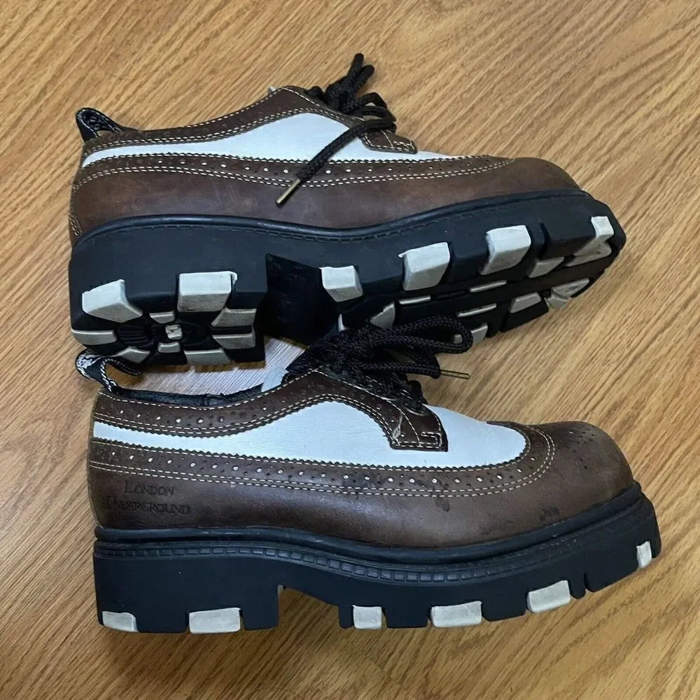 Vintage Y2K London Underground brown oxford wingtip lace up creeper shoes US 7.5